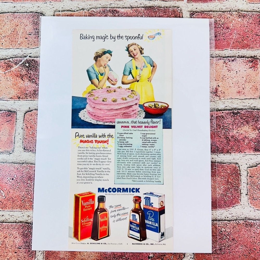 1949 McCormick Print Ad Housewives Smiling over‎ Cake Vtg Kitchen Retro Baking